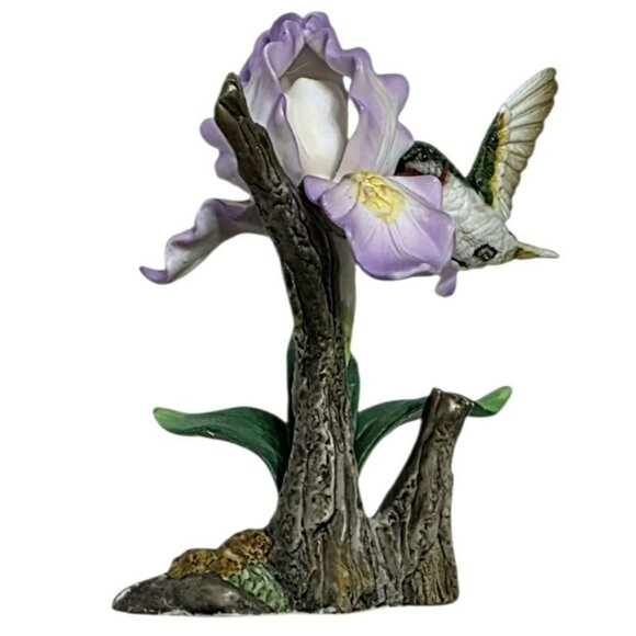 Vintage Hummingbird Purple Iris Figurine Roman Collectible Floral Porcelain READ - Picture 4 of 10